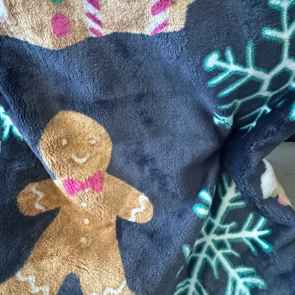 RAE DUNN PLUSH CHRISTMAS HOLIDAY THROW BLANKET w/GINGERBREAD HOUSE/MAN SNOWFLAKE